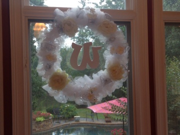 My friend Buffy made this wreath which I can save and use for several wedding events.